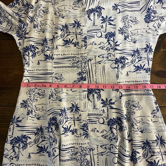 Calypso St Barth Maxi Shirt Dress Linen Button Front 3/4 Sleev White Blue Medium - Picture 10 of 12